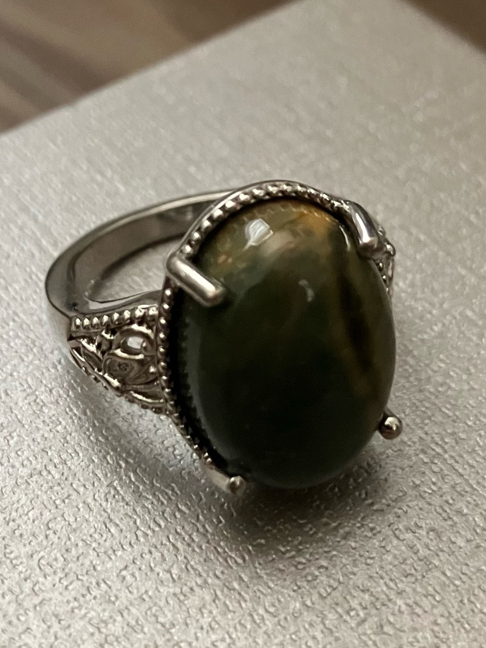 Silver brass Ring with green stone